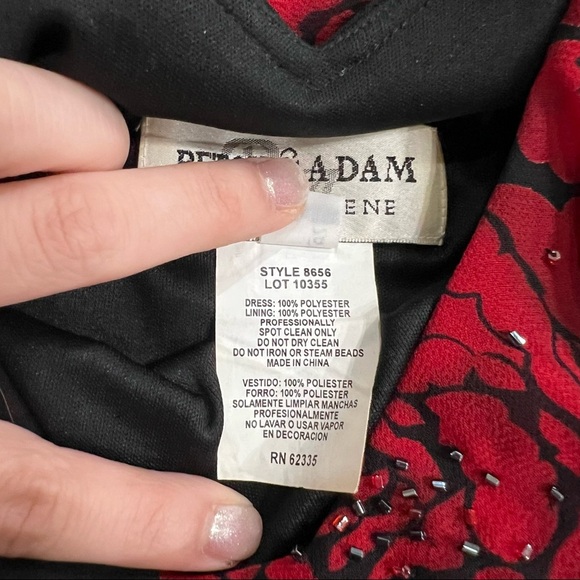 VTG Betsy & Adam Sz 10 Black Red V Neck Floral Sequin Side Slit Gown Dress Prom - Picture 7 of 11